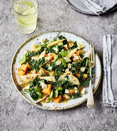 Cavolo Nero Salad with Sweet Potato, Pear, Walnut & Blue Cheese